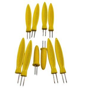 Corn-On-The-Cob Skewers Holders Yellow Handles Stainless Steel Prongs SET 10
